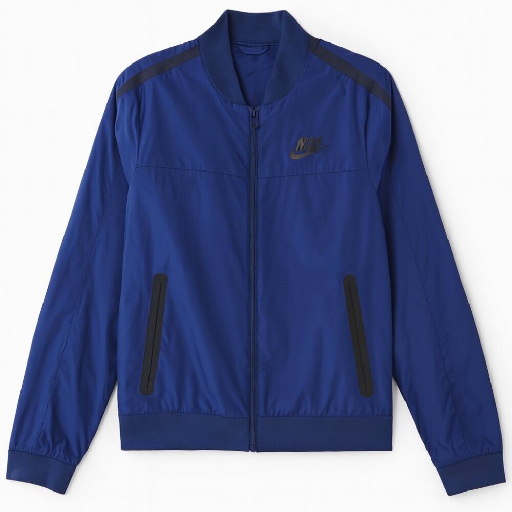 Nike‎ Blue Bomber Windbreaker Jacket – Sporty Athleisure Outerwear Size Small